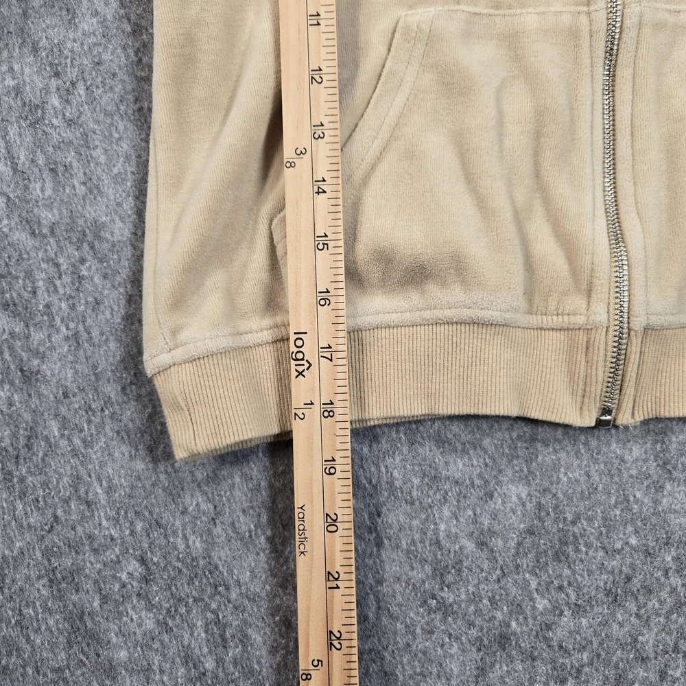 Juicy Couture Forever 21‎ Hoodie Womens Medium Beige Velour Zip Up Rhinestone - Picture 6 of 10